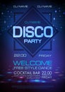 Disco ball background. Neon sign disco party poster. Royalty Free Stock Photo