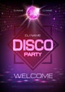 Disco ball background. Neon sign Disco party Royalty Free Stock Photo