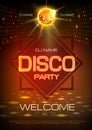 Disco ball background. Neon sign Disco party poster. Royalty Free Stock Photo