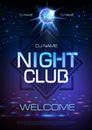 Disco ball background. Neon sign night club poster. Royalty Free Stock Photo