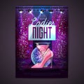 Disco ball background. Disco party poster ladies night. Womens day party