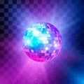 Disco ball with bright rays and bokeh. Music and dance night party background. Abstract night club retro background 80s. Vector Royalty Free Stock Photo