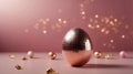 Disco ball egg on pink background Creative Easter celebration concept Copy space. Royalty Free Stock Photo