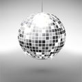 Disco ball isolated on grayscale background. Night Club party light element. Bright mirror silver ball design for disco Royalty Free Stock Photo