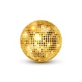 Disco ball isolated illustration. Night Club party light element. Bright mirror golden ball design for disco dance club Royalty Free Stock Photo