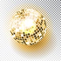 Disco ball isolated illustration. Night Club party light element. Bright mirror golden ball design for disco dance club Royalty Free Stock Photo