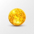 Disco ball isolated illustration. Night Club party light element. Bright mirror golden ball design for disco dance club Royalty Free Stock Photo