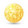 Disco ball isolated illustration. Night Club party light element. Bright mirror golden ball design for disco dance club. Royalty Free Stock Photo