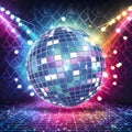 Disco ball sphere with colorful disco lights for party nights with copy space Royalty Free Stock Photo