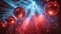 A disco ball is lit up with red and blue lights, AI Royalty Free Stock Photo