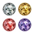 Disco ball. Mirror reflected circle glamorous ball for night club dance party decent vector realistic template