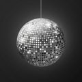 Disco ball mirror. Sphere soffit reflection disco music party silver glitter realistic celebration element, retro halo rays