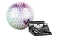 Disco ball mirror with typewriter, 3D rendering