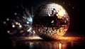 Disco ball in night club. Night life concept. Glitter. AI generative content