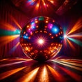 Disco ball, party light accessory, bright glowing sparkling sphere