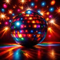 Disco ball, party light accessory, bright glowing sparkling sphere