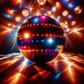 Disco ball, party light accessory, bright glowing sparkling sphere