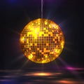 Disco ball. 80s party light element, retro futuristic glitter sphere for music and dance night party. Vector mirror ball Royalty Free Stock Photo