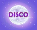 Disco ball Vector icon. Party Template dj. Mirror glitter disco ball. Cosmic. Psychedelic. Disco party banner. Retro music poster Royalty Free Stock Photo