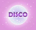 Disco ball Vector icon. Party Template dj. Mirror glitter disco ball. Cosmic. Psychedelic. Disco party banner. Retro music poster Royalty Free Stock Photo