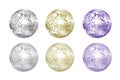 Disco balls collection. Silver, gold and purple colors Royalty Free Stock Photo