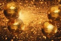 Disco balls image in gold on golden background. Generative AI Royalty Free Stock Photo