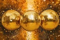 Disco balls image in gold on golden background. Generative AI Royalty Free Stock Photo