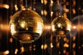 Disco balls image in gold on golden background. Generative AI Royalty Free Stock Photo