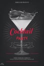 Disco cocktail party poster. 3D cocktail design with a cocktail glass