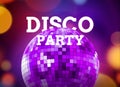 Disco dance party background flyer poster. Vector party template design. Light disco ball music Royalty Free Stock Photo