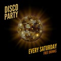 Disco dance party background flyer poster. Vector party template design. Light disco ball music Royalty Free Stock Photo