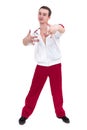 Disco dancer showing some movements against isolated white background Royalty Free Stock Photo