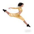 Disco dancer showing some movements against isolated white Royalty Free Stock Photo