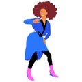 Disco dancing african american girl in blue dress and pink boots