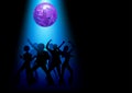 Disco dancing people silhouette with decorative disco ball