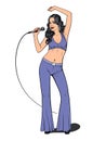 Disco Diva. Pop Singer Girl with Microphone. Pin Up, Pop Art style.