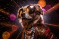 Disco-dog groovy dance moves disco ball reflections funky outfit party Generative AI Royalty Free Stock Photo