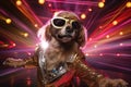 Disco-dog groovy dance moves disco ball reflections funky outfit party Generative AI Royalty Free Stock Photo