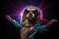 Disco-dog groovy dance moves disco ball reflections funky outfit party Generative AI Royalty Free Stock Photo