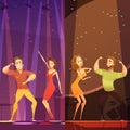 Disco Evening Dancing Pairs Cartoon Poster