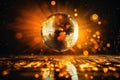 Disco Fever Glowing Mirror Ball in Gold and bronze - Generative AI Royalty Free Stock Photo