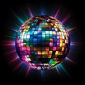 Disco Fever: Shiny Colorful Ball Illuminating a Black Background. Generative ai Royalty Free Stock Photo