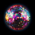 Disco Fever: Shiny Colorful Ball Illuminating a Black Background. Generative ai Royalty Free Stock Photo