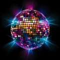 Disco Fever: Shiny Colorful Ball Illuminating a Black Background. Generative ai Royalty Free Stock Photo