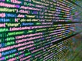 Disco Floor Holographic Abstract Background. Finance data concept. Coding script text on screen. Screenshot with random part. Royalty Free Stock Photo