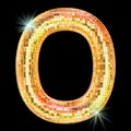 Disco font, letter O from golden glitter mirror facets. 3D rendering