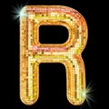 Disco font, letter R from golden glitter mirror facets. 3D rendering