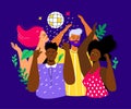 Disco with friends - colorful flat design style illustration