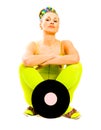 Disco girl with vinyl Royalty Free Stock Photo