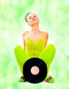 Disco girl with vinyl Royalty Free Stock Photo